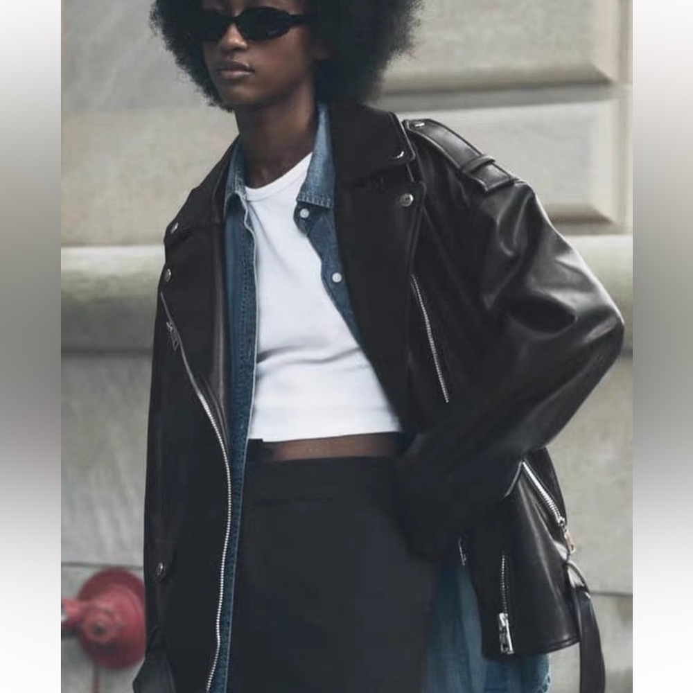 Zara Faux Leather Oversized Moto Jacket size Medium - Picture 5 of 6